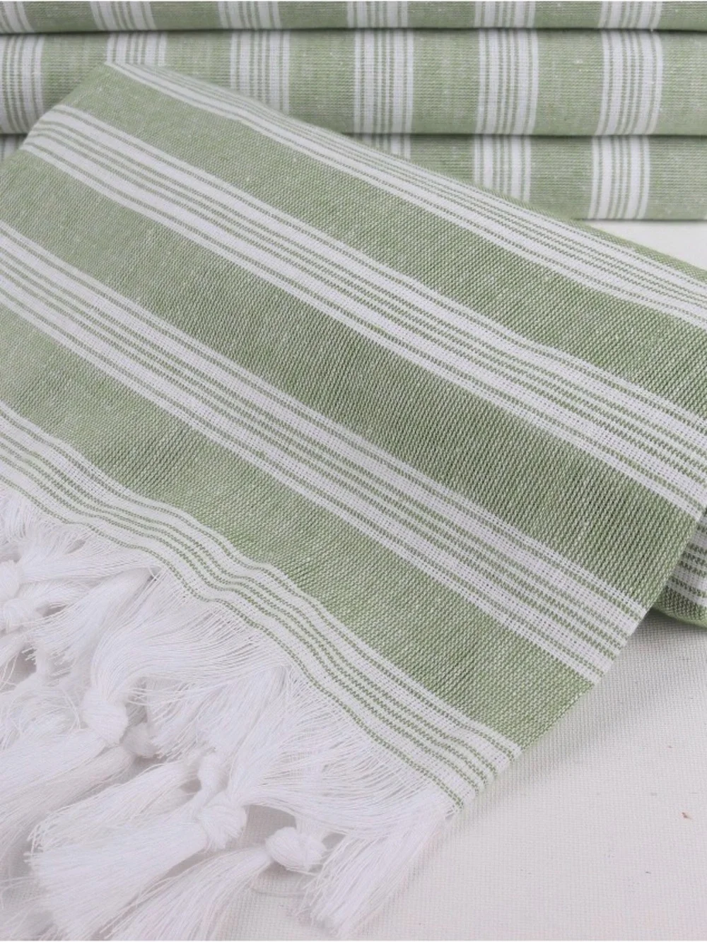 NWT Boho Sage Green Striped Turkish Cotton Towel